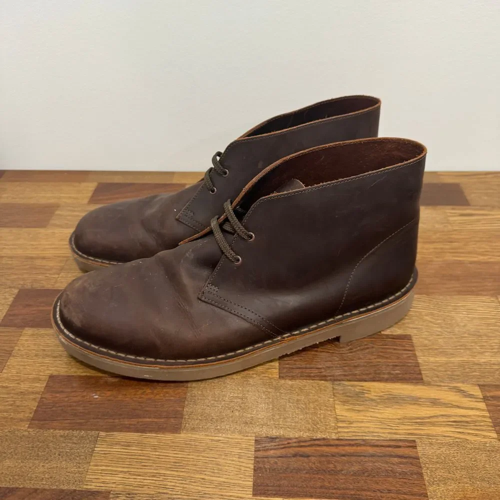 Clarks Mens 14‎ Desert Boot Brown Leather Lug Sole Chukka Boots Low Top Lace EUC